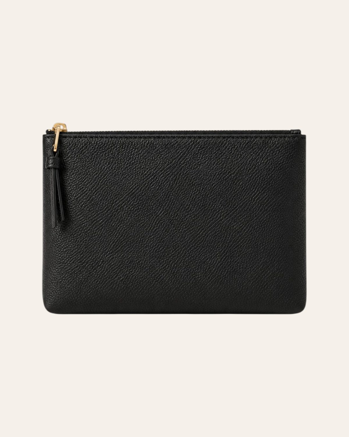 Black flat pouch on a Cream sweep