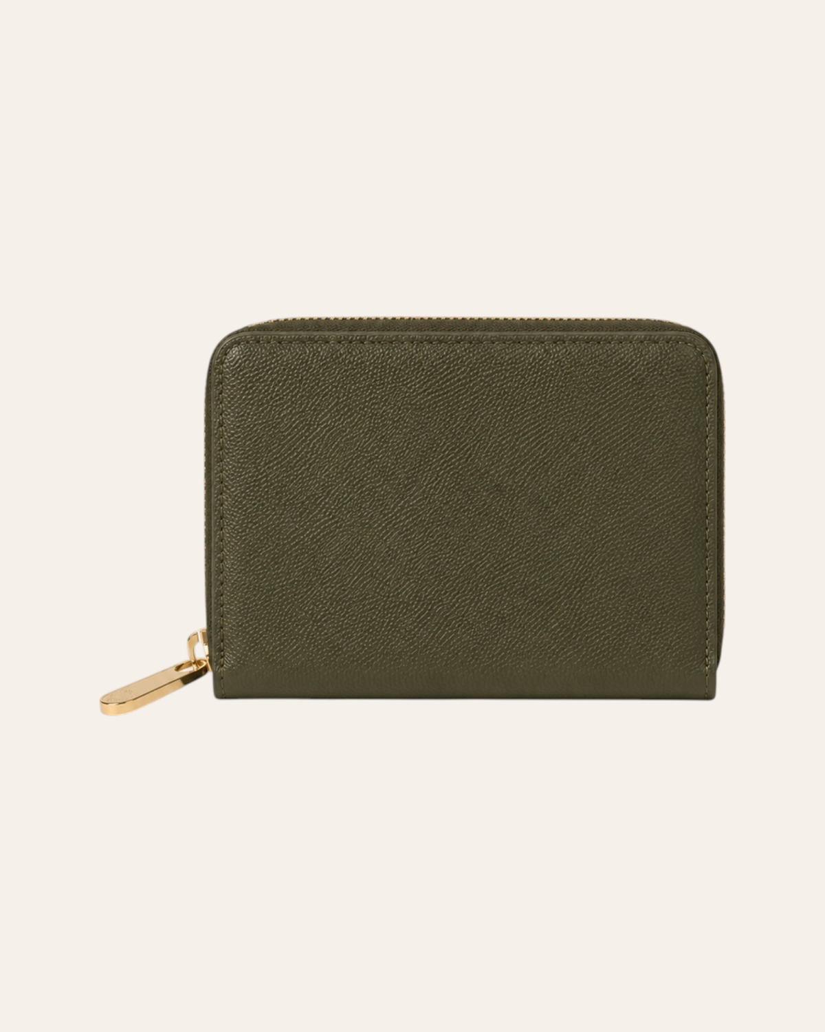 Olive compact wallet on a Cream sweep